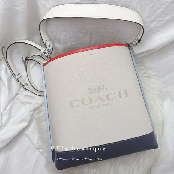 NWT Coach Mollie Bucket Crossbody Bag Colorblock Canvas Natural Multi CA201 - Picture 1 of 10